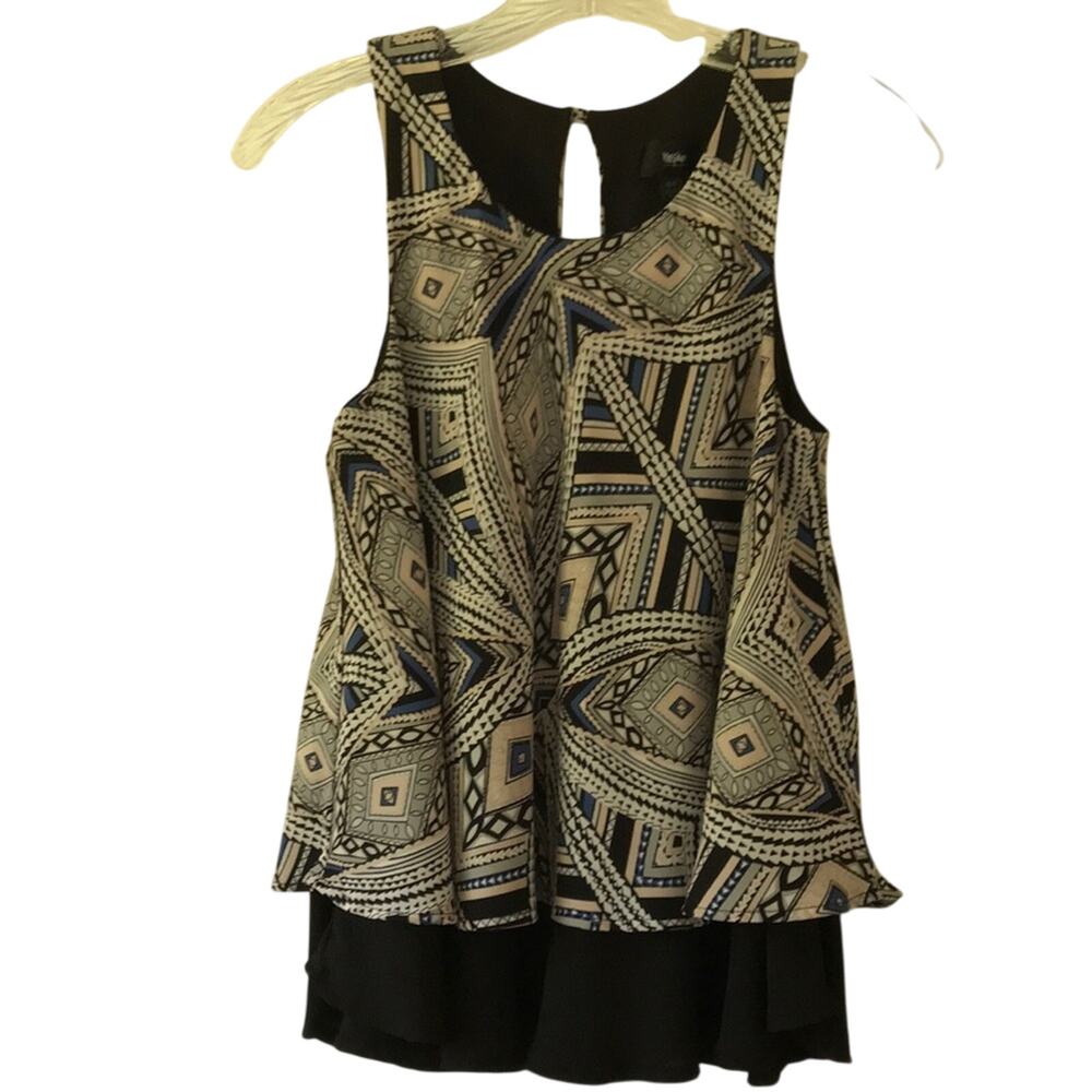 Mossimo Shirt Tank Flowy Layers Geometric Pattern Blue Black White Boho Size XS